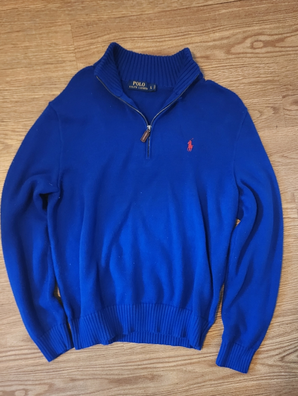 Polo by Ralph Lauren Men's Royal Blue Quarter-Zip Sweater - Picture 2 of 4